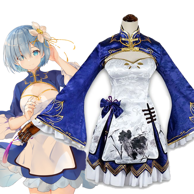 South Korea Lifestyle - Gaun Cosplay Rem Ram Anime Cheongsam